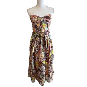 Phoebe Couture Womens Silk Abstract Dress Size S Tropical Artsy Floral Resort